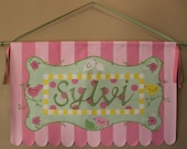 Custom Personalized Girls Pink and Green Penelope Nursery Bedding M2M Pottery Barn Kids Wall Hanging Bird Birdie Art