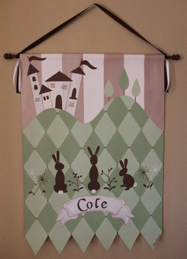 Custom M2M Kids Line Bunny Meadow Bedding Peter Rabbit Easter Sage Green Brown Boutique Wall Hanging Art