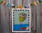 Peace Owl Longboard Surfing Free Bird 8.5 x 11 print