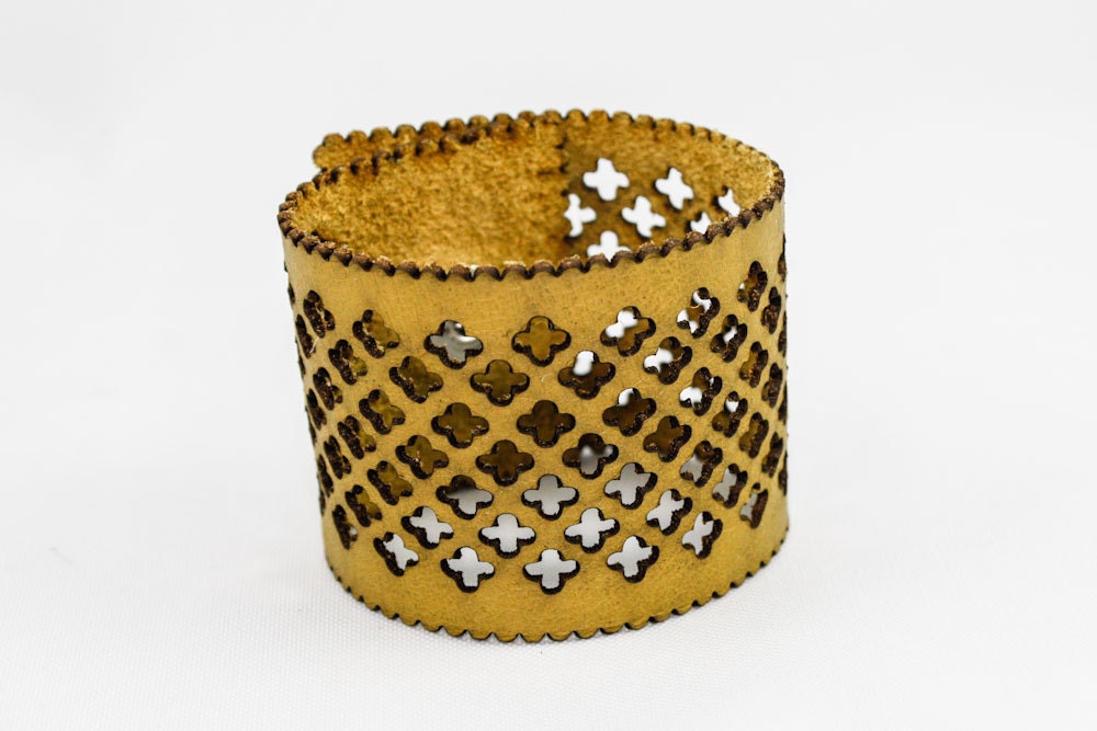 Leather Cuff - Cross Cutouts (Lime Green)