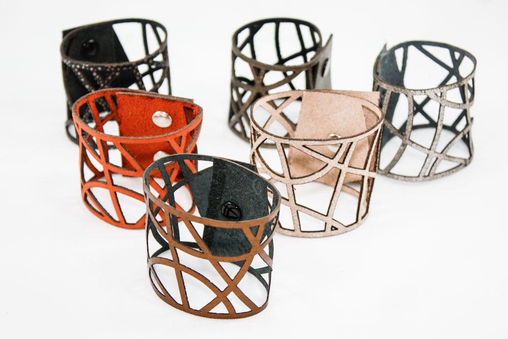 Leather Cutout Cuff - Organic Geometry (Silver)