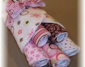 Set of 6 Terry n  Flannel Contoured Burp Cloths - Pink n Brown  Boutique Quality