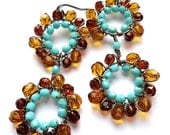Dangle, Statement Earrings, Hoops, Aqua, Diva, Drop Earrings, Brown, Beadwork, Amber, Turquoise, Handmade, Cocktail, Statement, Bohemian