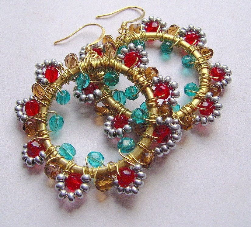 Statement Earrings, Beadwork, Dangle, Drop, Hoop Earrings, Festive, Holiday, Cocktail, Weddings, Bridal Accessories