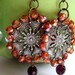 Wire Wrapped Earrings Orange with copper Handmade