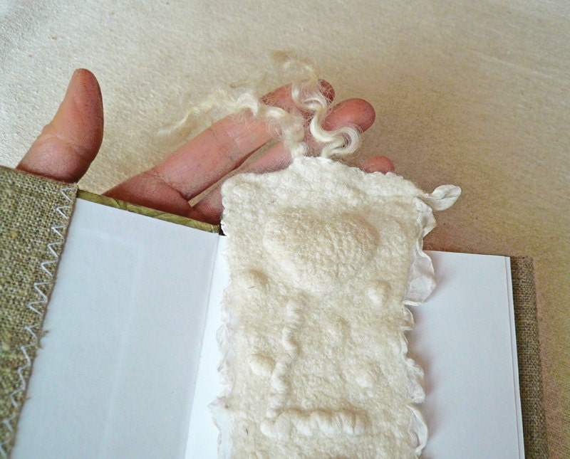 Felted art bookmark White Heart personalized