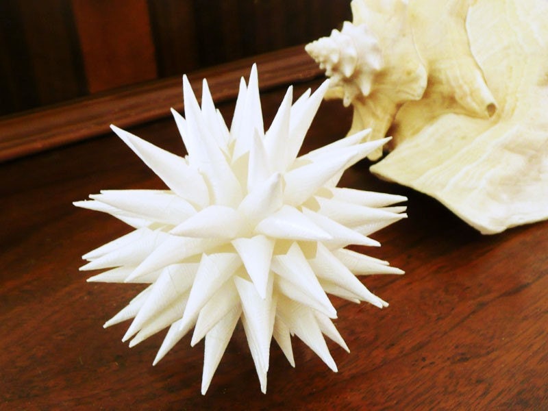 Textured Pearl White Star Urchin Ornament Ivory Paper Decoration Modern Polish Folk Art - 4 inch