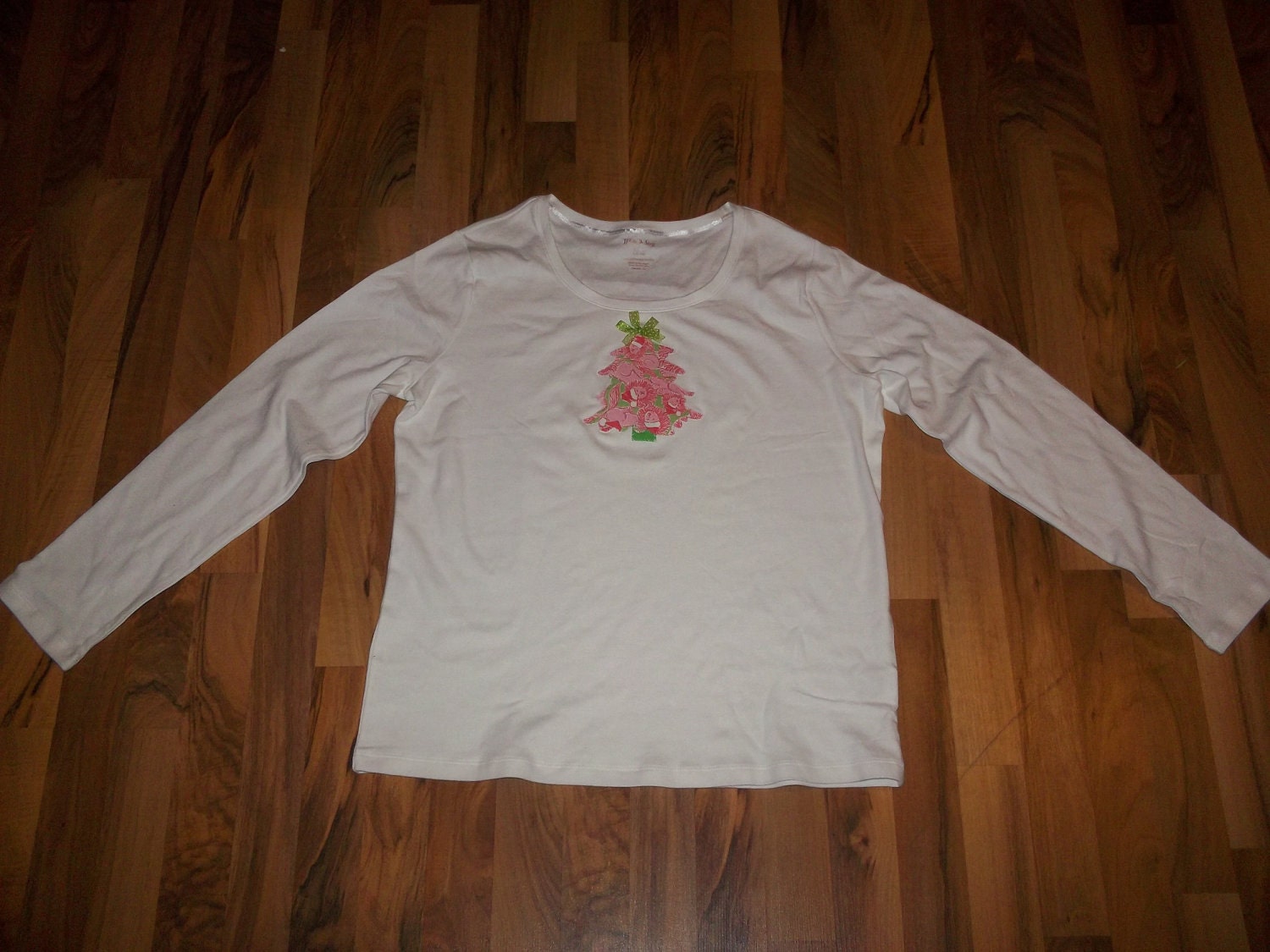 Ladies Christmas Tree top made with Lilly Pulitzer Santa lion fabric