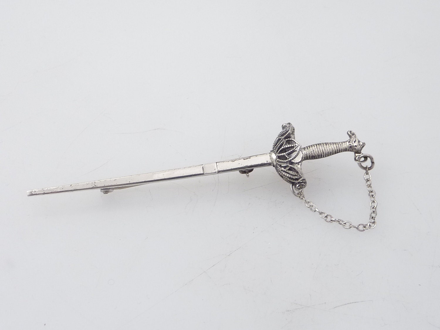 Antique Sterling Three of Swords Brooch