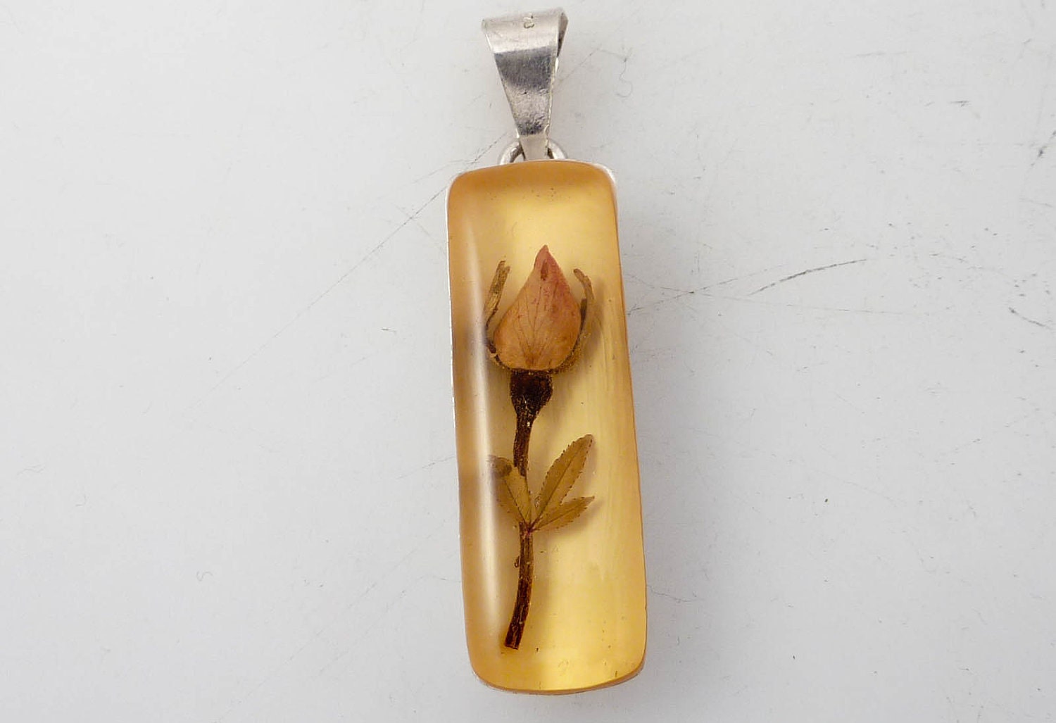 RESERVED for Rachael ---- Vintage Sterling and Preserved Rosebud Relic Pendant