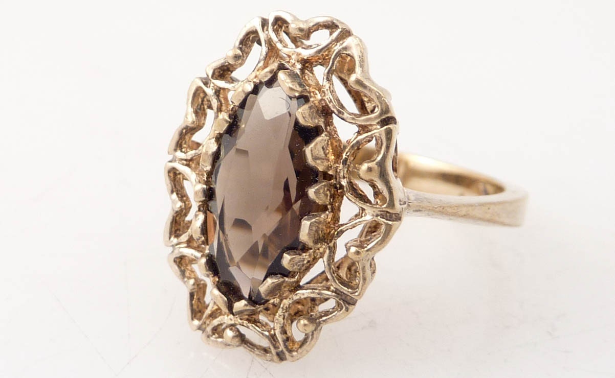 RESERVED for victoriandoll2 - Size 5.75 Vintage Marquise Topaz and Goldtone Sterling Ring