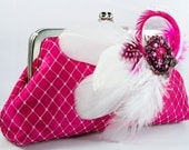 Fuchsia Clutch with Peacock Feather Brooch 8-inch PEACOCK PASSION