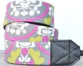 MADE TO ORDER - Camera Strap - Pink Green and Grey (Gray) Damask