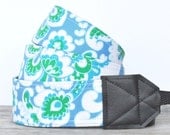 MADE TO ORDER - Camera Strap - Blue White and Green Damask