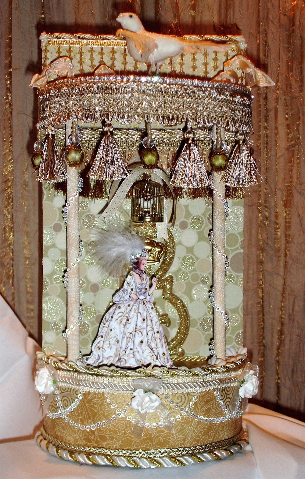 Lavish Marie Antoinette Theater - White and Gold - OOAK - Original MIxed Media