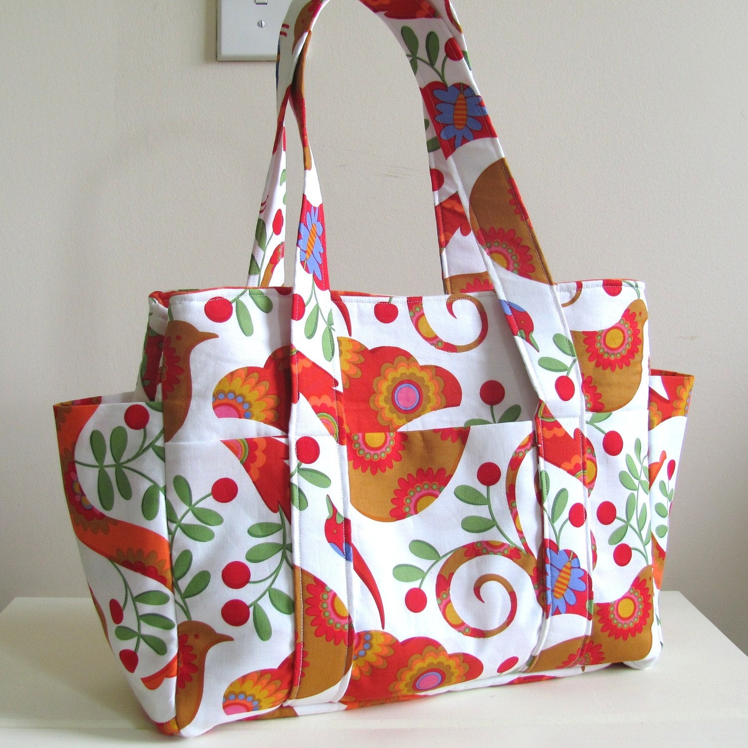 Modern Diaper Bag in Michael Miller's Pretty Bird Fabric