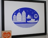 Harbour Town silkscreen print in cobalt blue