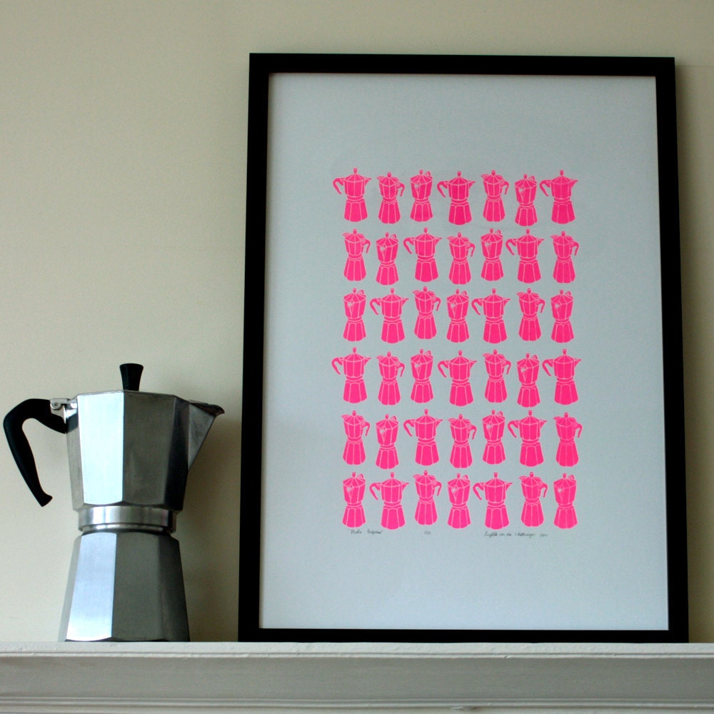 Neon Pink Moka Express silkscreen print JanuarySale