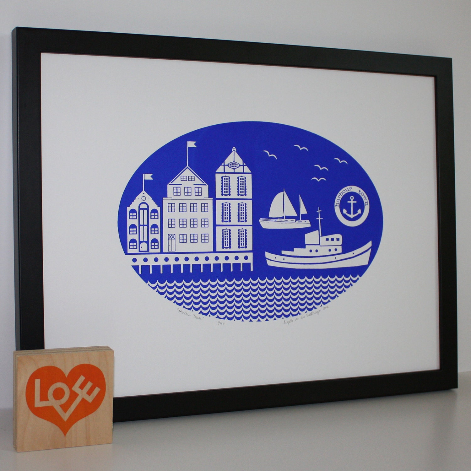 Harbour Town silkscreen print in cobalt blue