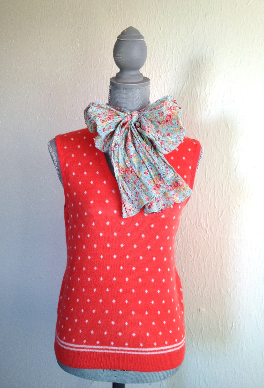 Vintage Coral Sweater Vest Secretary Schoolgirl Sexy