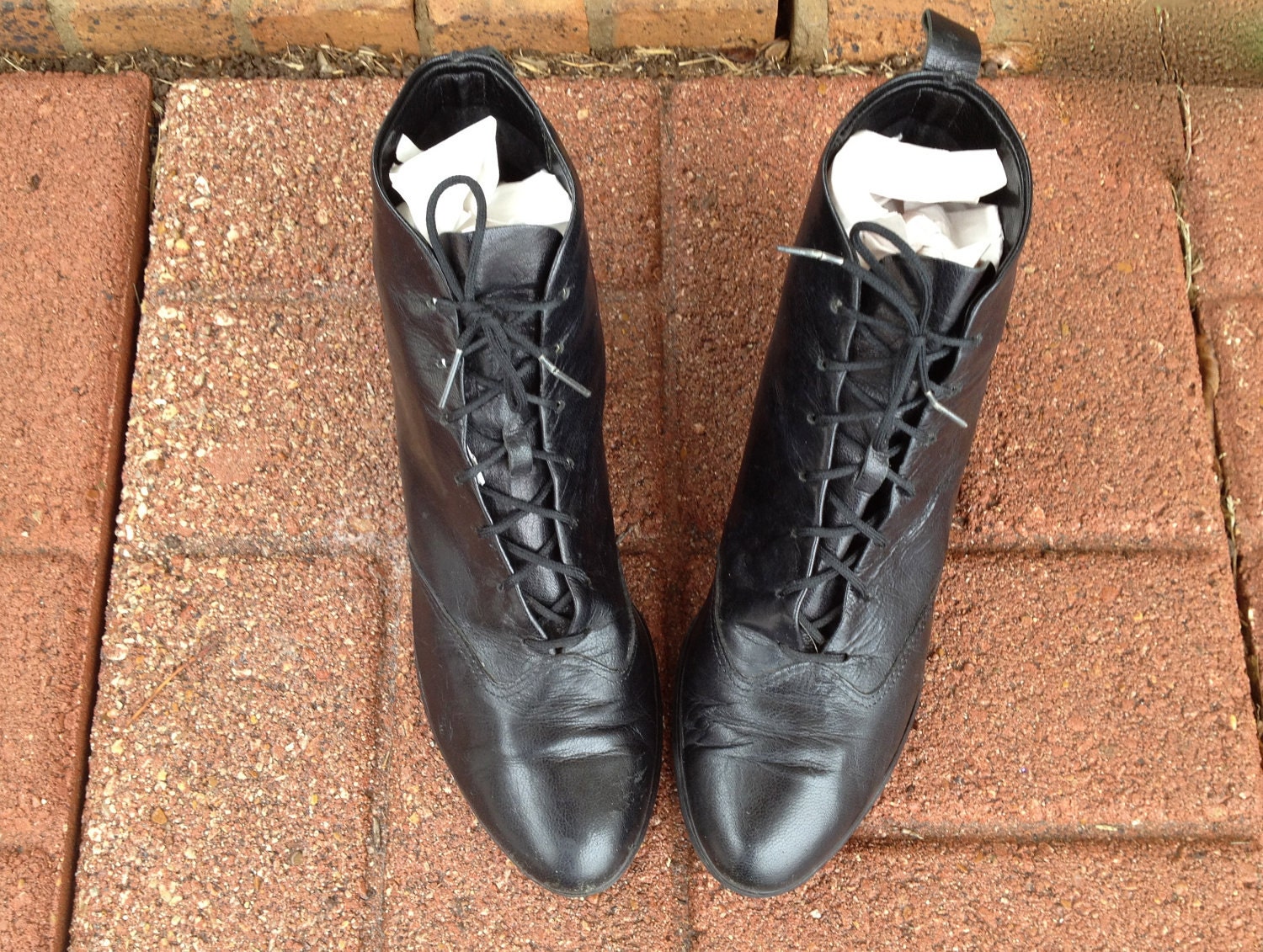 90s Oxford Lace-up Ankle Boots Black Leather Size 7