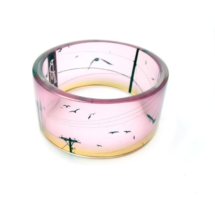 Chunky Bangle Bracelet, Bird on a Wire  II