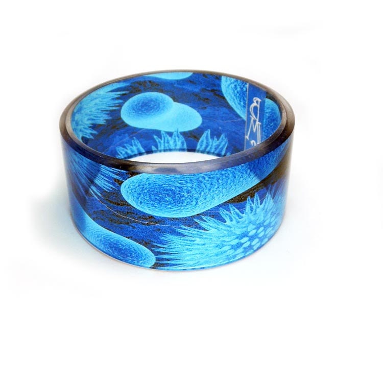 Resin Bangle,  Chunky Bangle Bracelet, Bacteria, bright blue, bold, embedded photograph, photo bangle, by BuyMyCrap