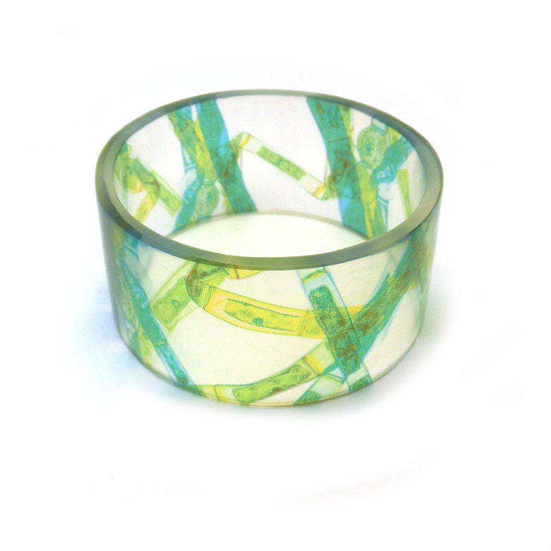 Resin Bangle,  Chunky Bangle Bracelet, Green Bacteria II , bright green, bold, embedded photograph, photo bangle, by BuyMyCrap
