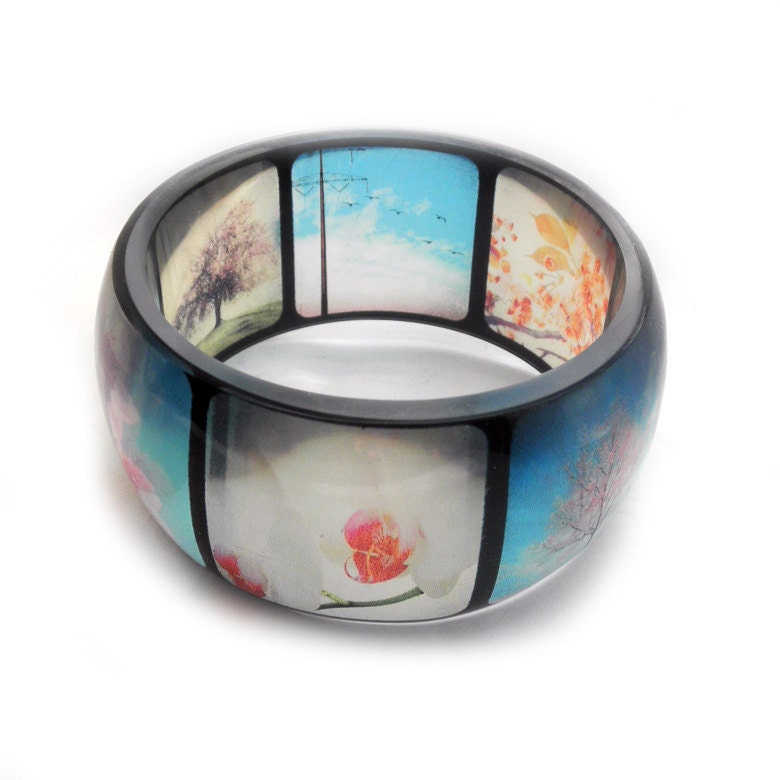 Spring Resin Bangle. Instagram Bangle Bracelet. Flower Bracelet. Bangle Cuff. XL Super chunky style.