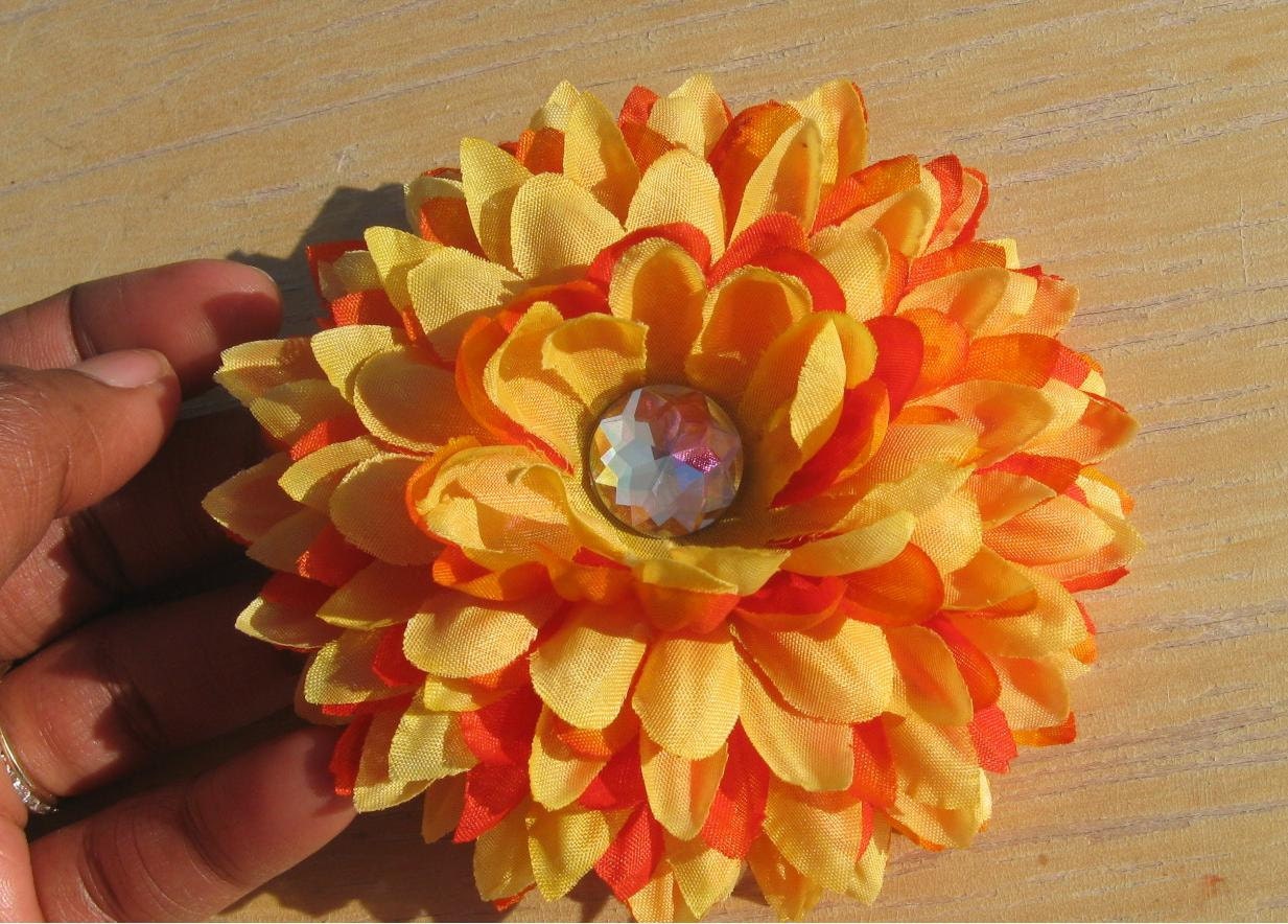 Yellow and Orange Mum Hair Flower