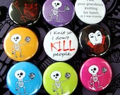 The DARKSIDE of Knitting - Pin Back Buttons Badges Flair Party Favors - Pack of 9 1" round pinback buttons