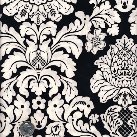 1/2 Yard  Michael Miller -  Rouge et Noir Damask cx4403 Black Off White Retro Paris  Fabric