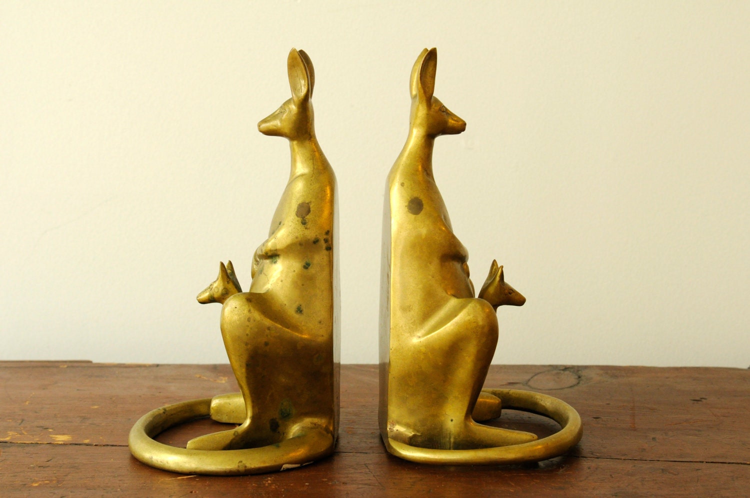 Vintage Sarreid kangaroo brass bookends