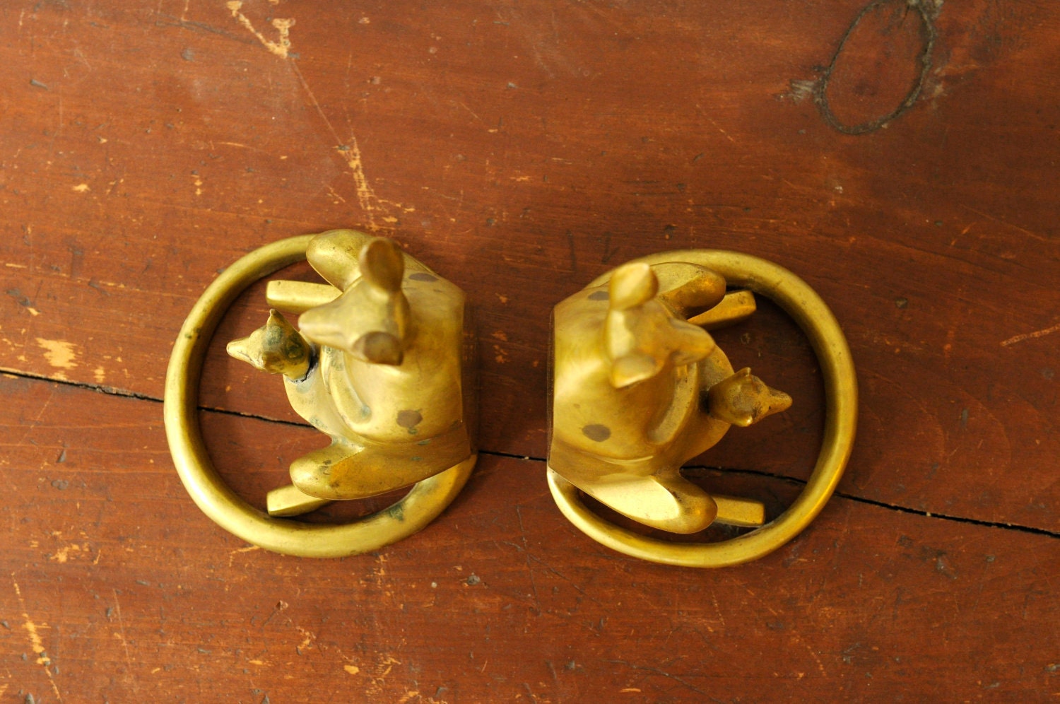 Vintage Sarreid kangaroo brass bookends