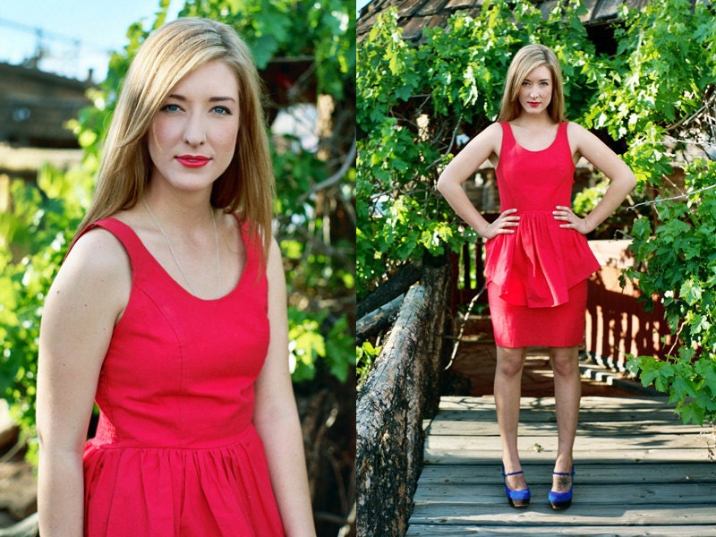Red Hot 1980s Peplum Party Dress