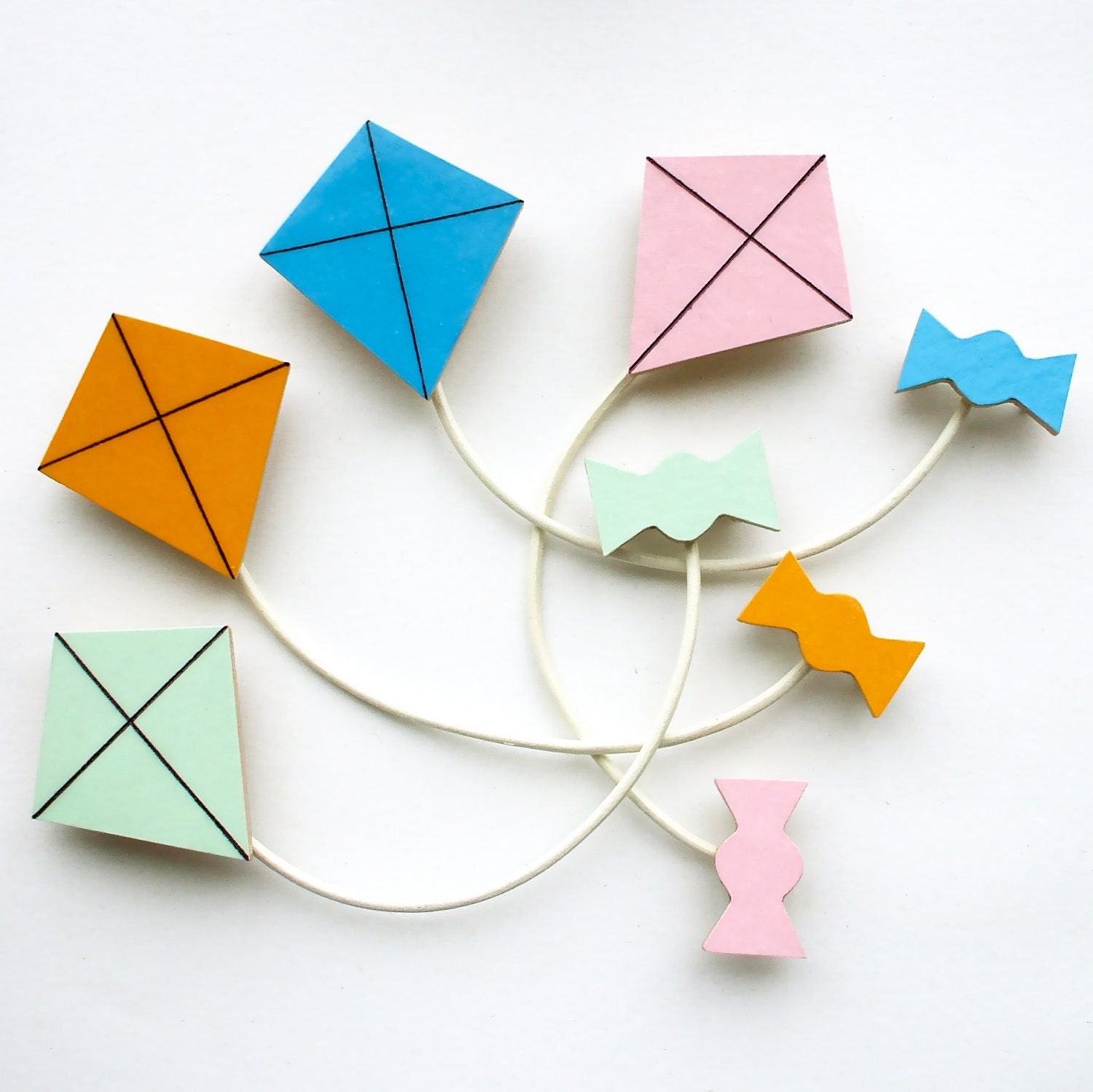 Kite Brooch - Wooden Brooch - Collar Clip - Sweater Clip - Pastel Jewellery - Mint, Yellow, Blue or Pink