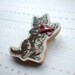 Wooden Cat Brooch with Bow