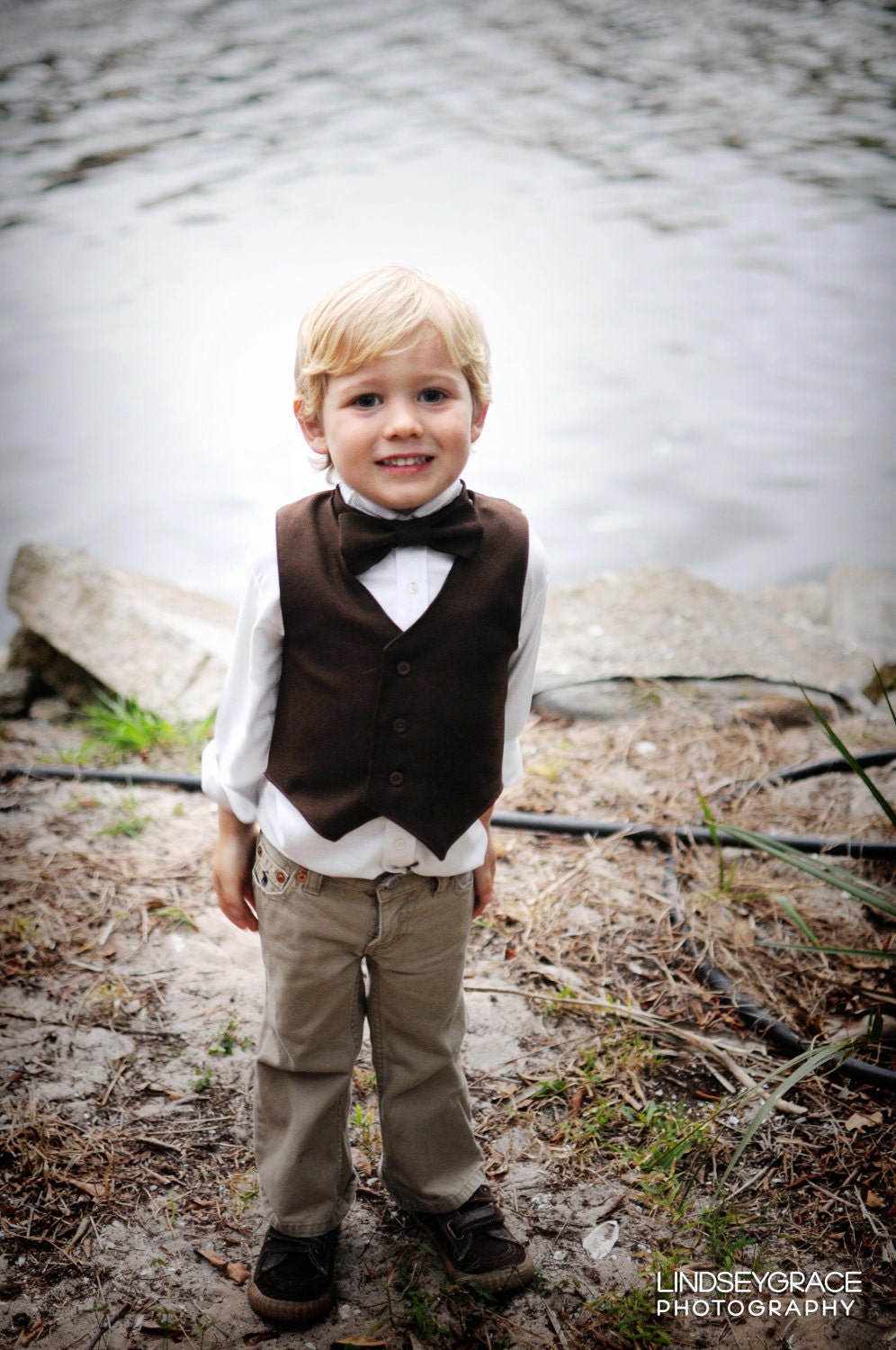 As seen on The Martha Stewart Show..Brown Suiting Vest and Bow Tie..1-4 years..dressbabybeautiful