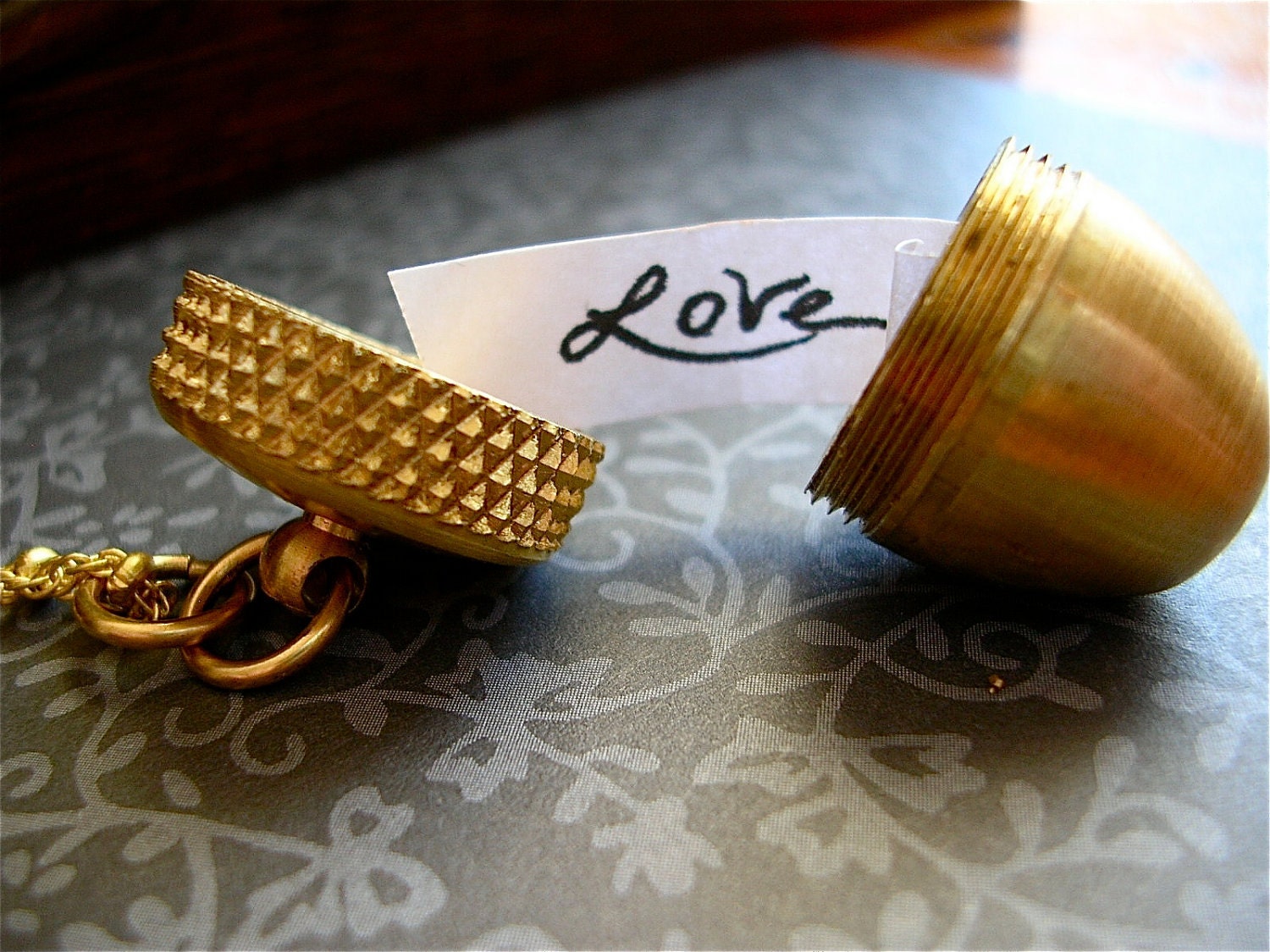 Fall in Love Golden Brass Acorn Locket