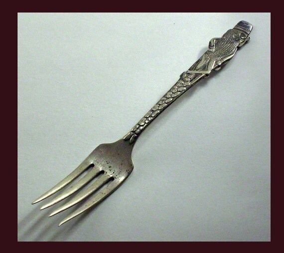 Mr Peanut Vintage childs Silver plated Fork by AtticEmporium
