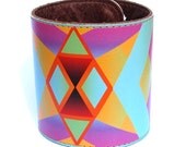 Leather cuff / wallet wristband - Geometric chevron native design
