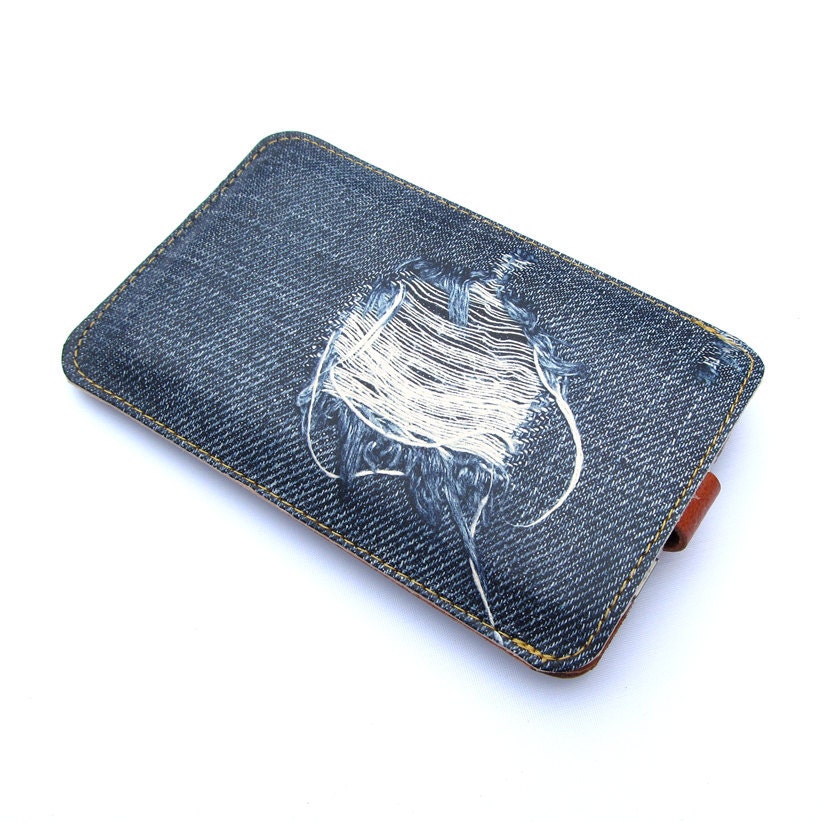 Leather iPhone case - Printed frayed denim