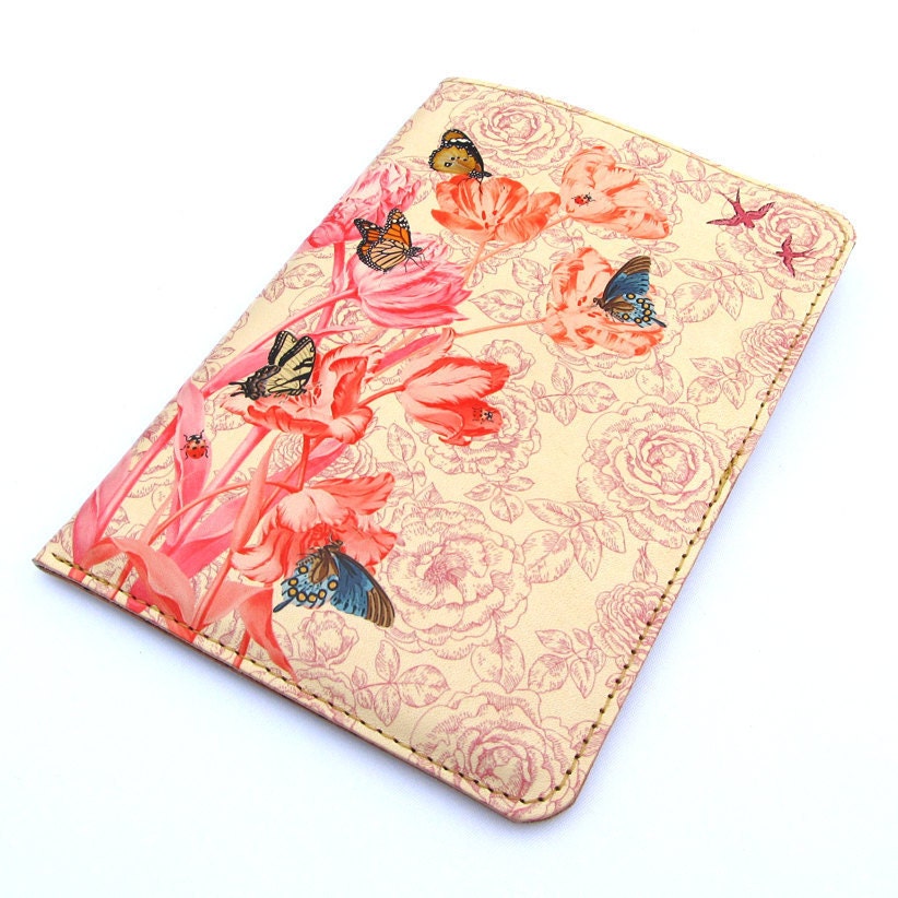 Leather passport case - Springtime design
