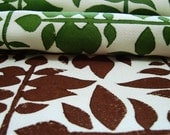 Block Printed Fabric Swatches- Leafweave in Grass and Chocolate