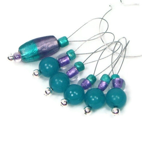 Knitting Stitch Markers Beaded Teal and Violet by TJBdesigns