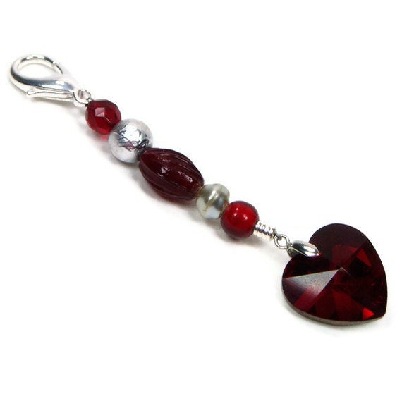 Beaded Key Fob, Purse Charm, Purse Jewelry, Handbag Charm, Zipper Pull,Red, Silver, Gift, TJBdesigns