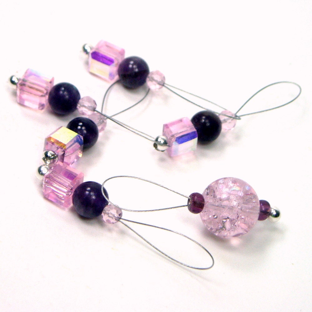 Knitting Stitch Markers Beaded Icy Pink and Purple