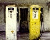 Old Gas Pumps New Mexico  Polaroid manipulations 8X8 matted 12X12 backroads nostigia photography yellow white