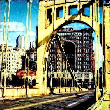 Pittsburgh Bridge  Altered Polaroid Photography Photo 8x8 matted  to 12x12