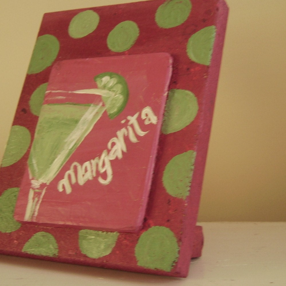 Magenta and Lime Polka Dots Margarita Painting -- Treasury Featured